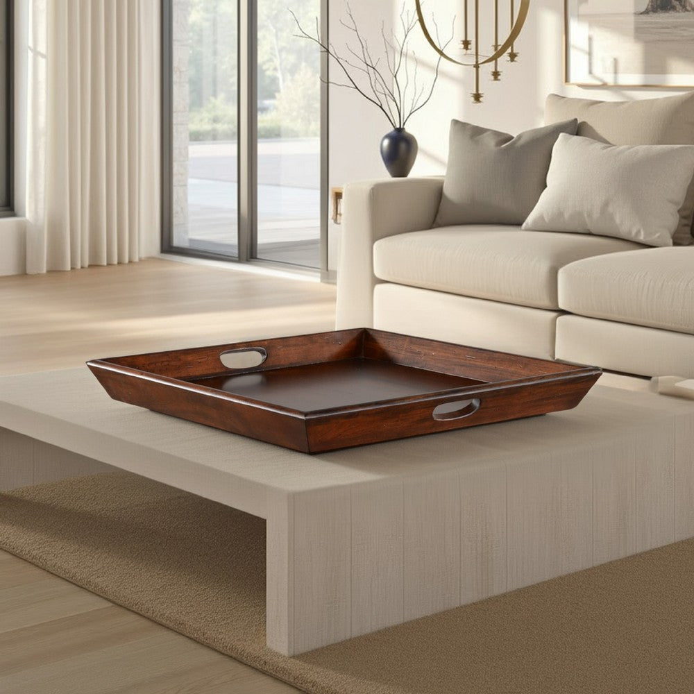 Odel Decorative Serving Tray, 27x27 Square Dark Brown, Mahogany Wood