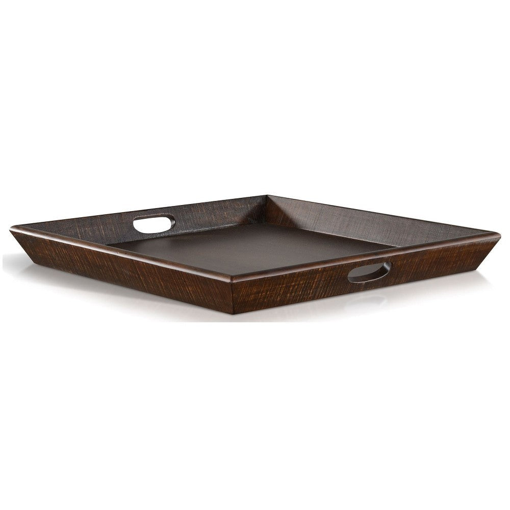 Flint Decorative Serving Tray, 27x27 Square Dark Rustic Oak Brown
