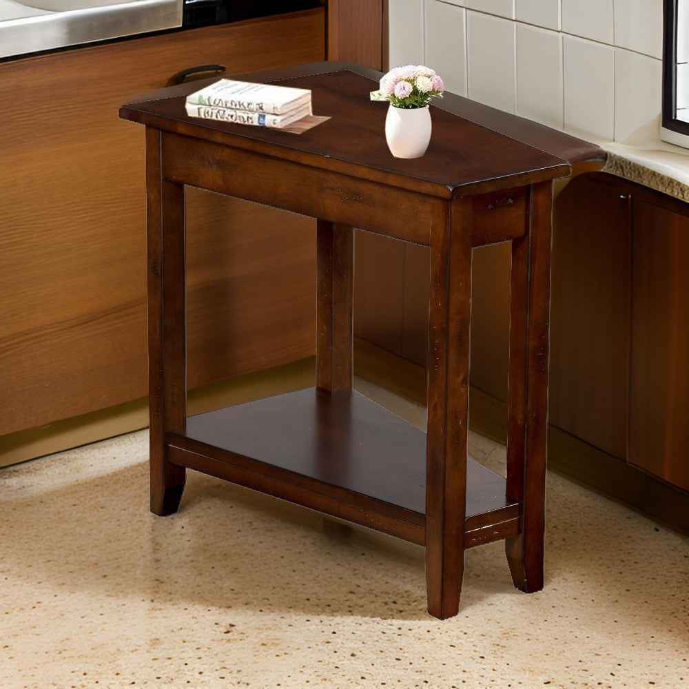 Odel Chairside Table with Shelf, 24" Angled Dark Brown Mahogany Wood