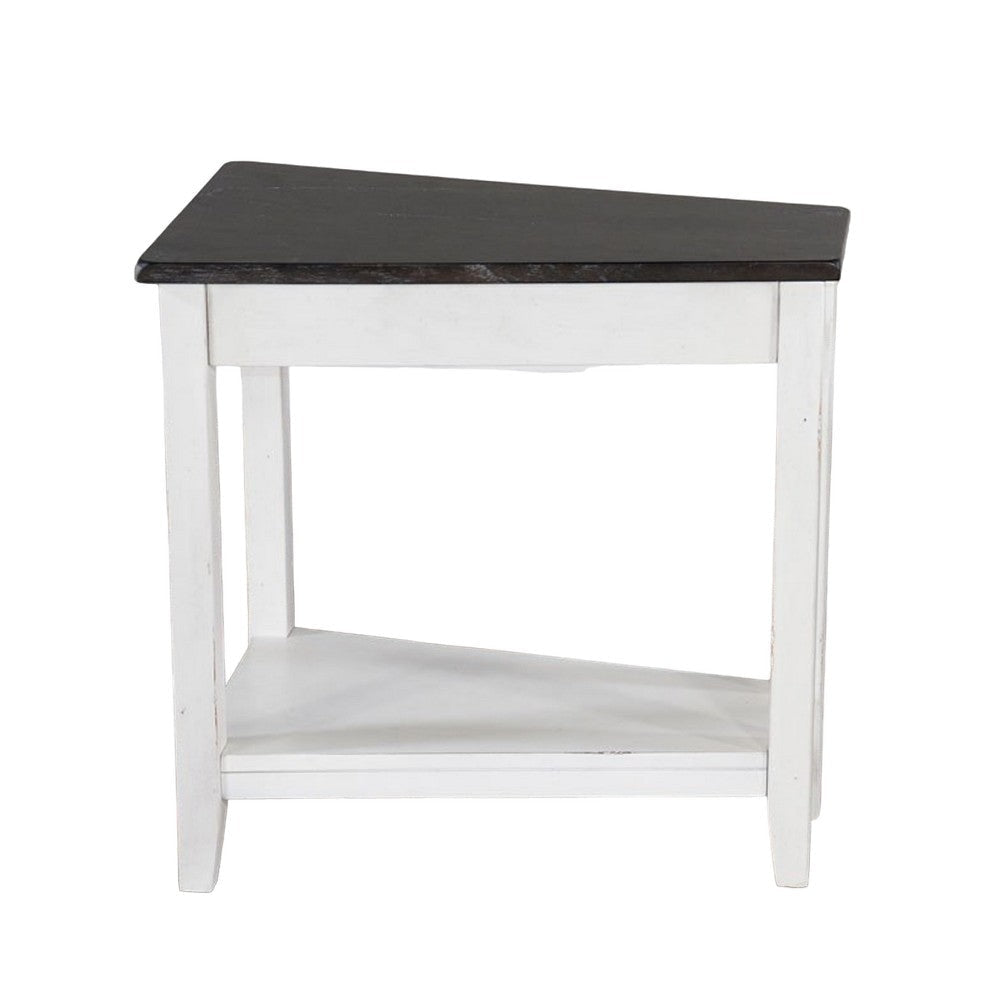 Orso Chairside Table Shelf 24’’ Angled Brown Top White Mahogany Wood BM325141