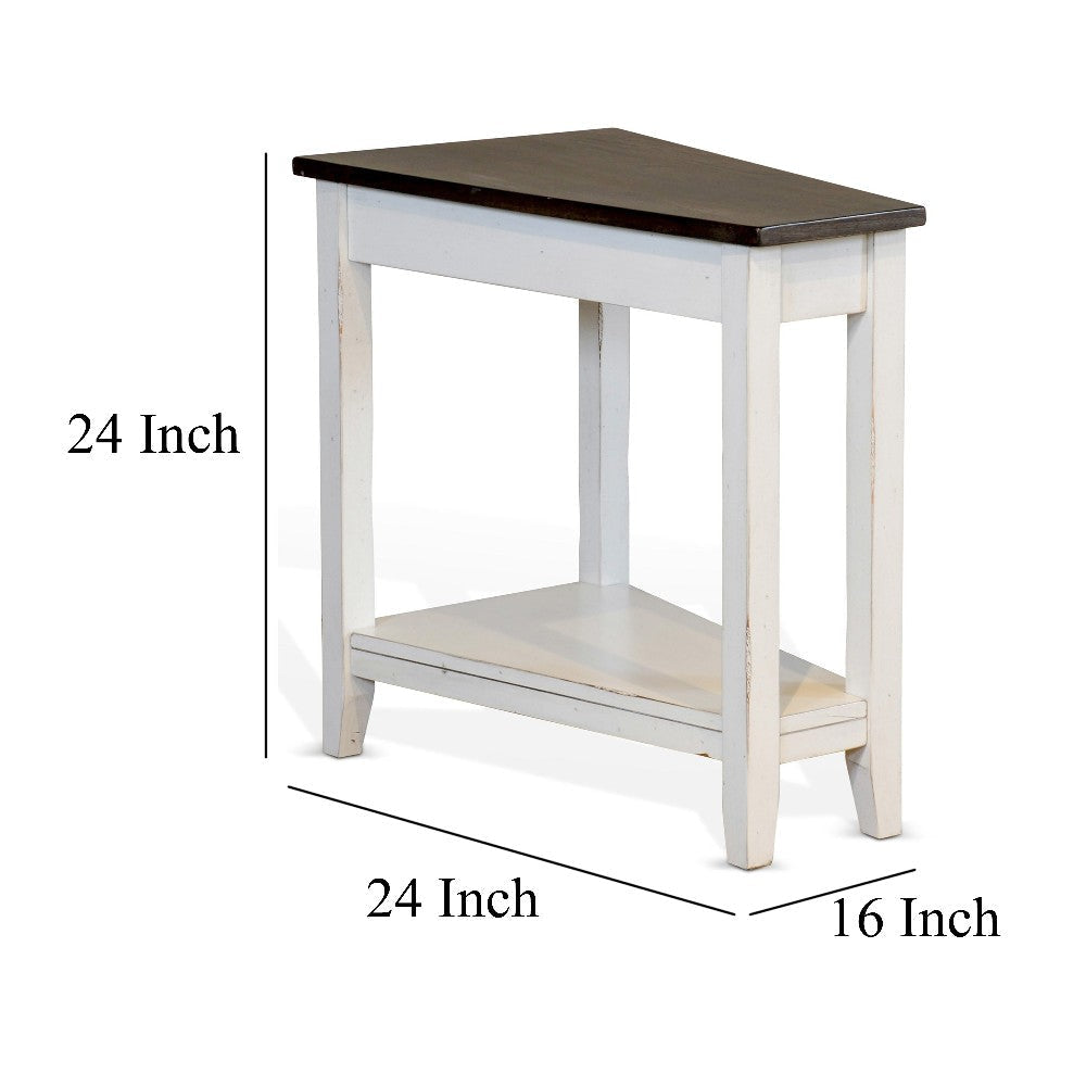 Orso Chairside Table Shelf 24’’ Angled Brown Top White Mahogany Wood BM325141