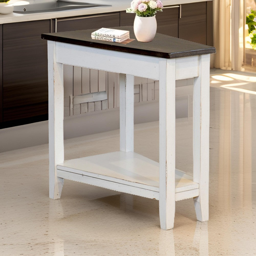 Orso Chairside Table, Shelf, 24" Angled Brown Top, White Mahogany Wood