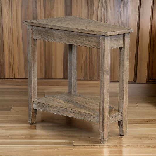 Chairside End Table with Shelf, 24" Angled Light Brown Mahogany Wood