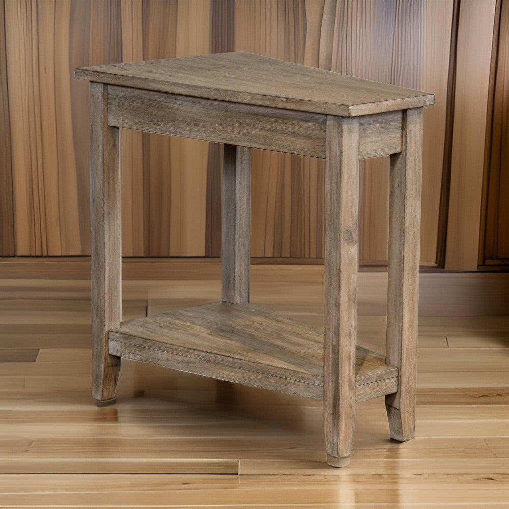 Chairside End Table with Shelf, 24" Angled Light Brown Mahogany Wood