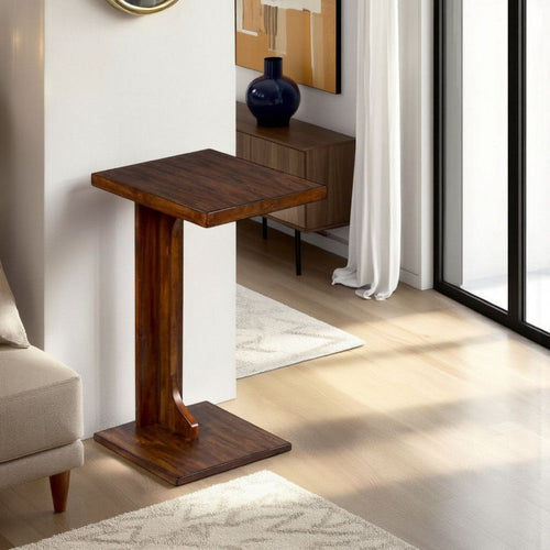 Reggie Sofa Side C Table, 15x12.5 Dark Mocha Brown Mahogany Wood