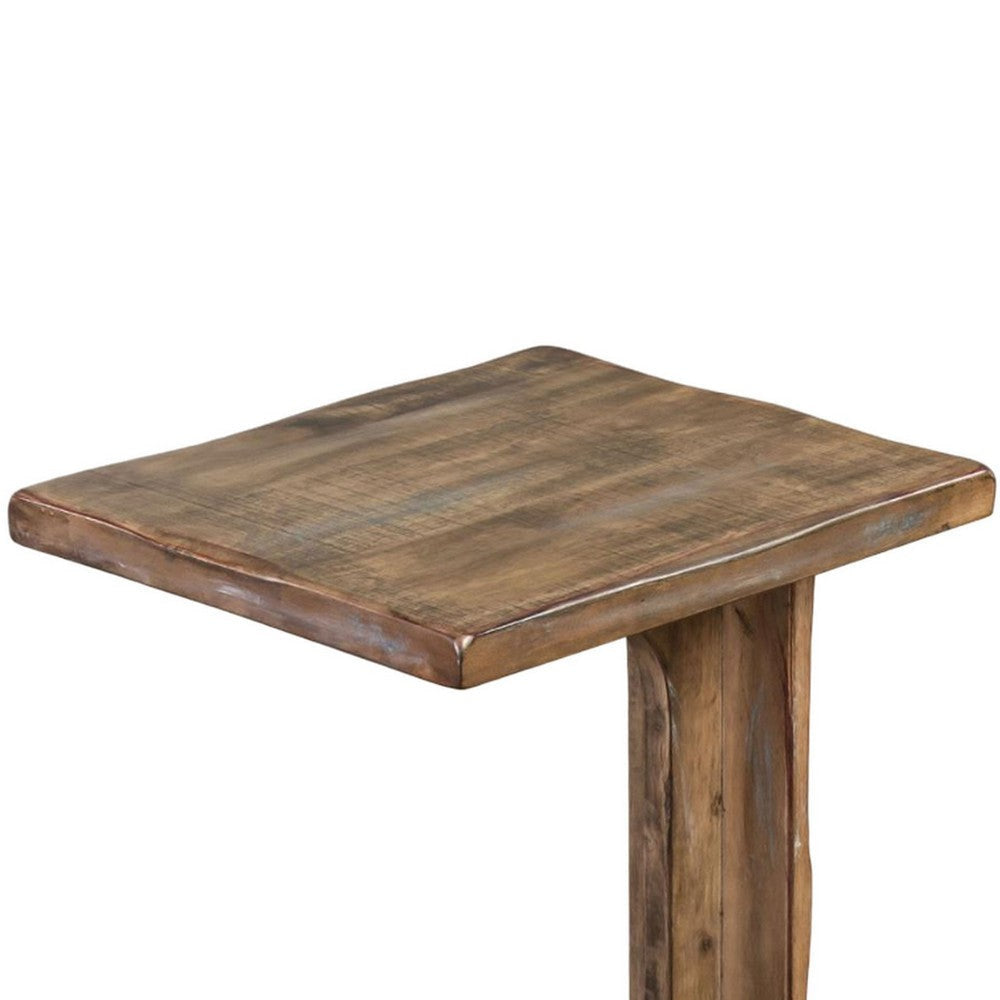 Dazy Sofa Side C Table 15x12.5 Rustic Light Brown Mahogany Wood BM325146