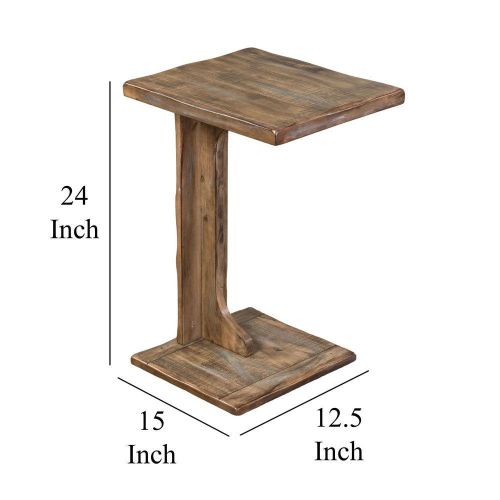 Dazy Sofa Side C Table 15x12.5 Rustic Light Brown Mahogany Wood BM325146