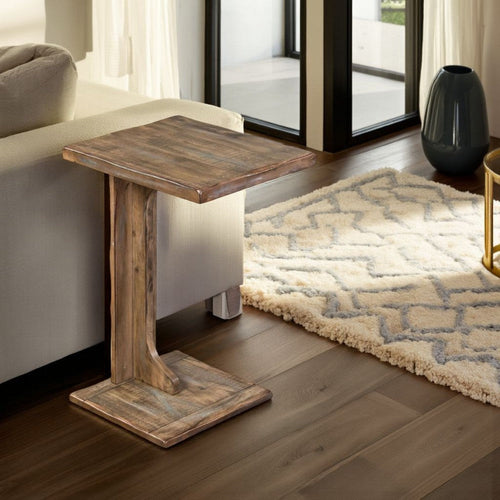 Dazy Sofa Side C Table, 15x12.5 Rustic Light Brown Mahogany Wood