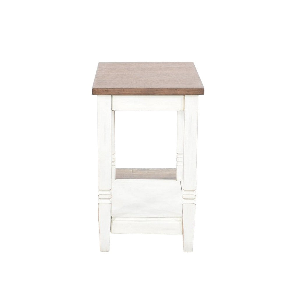 Dean Accent Side Table w Shelf 26’’ Rectangular Brown White Wood BM325149