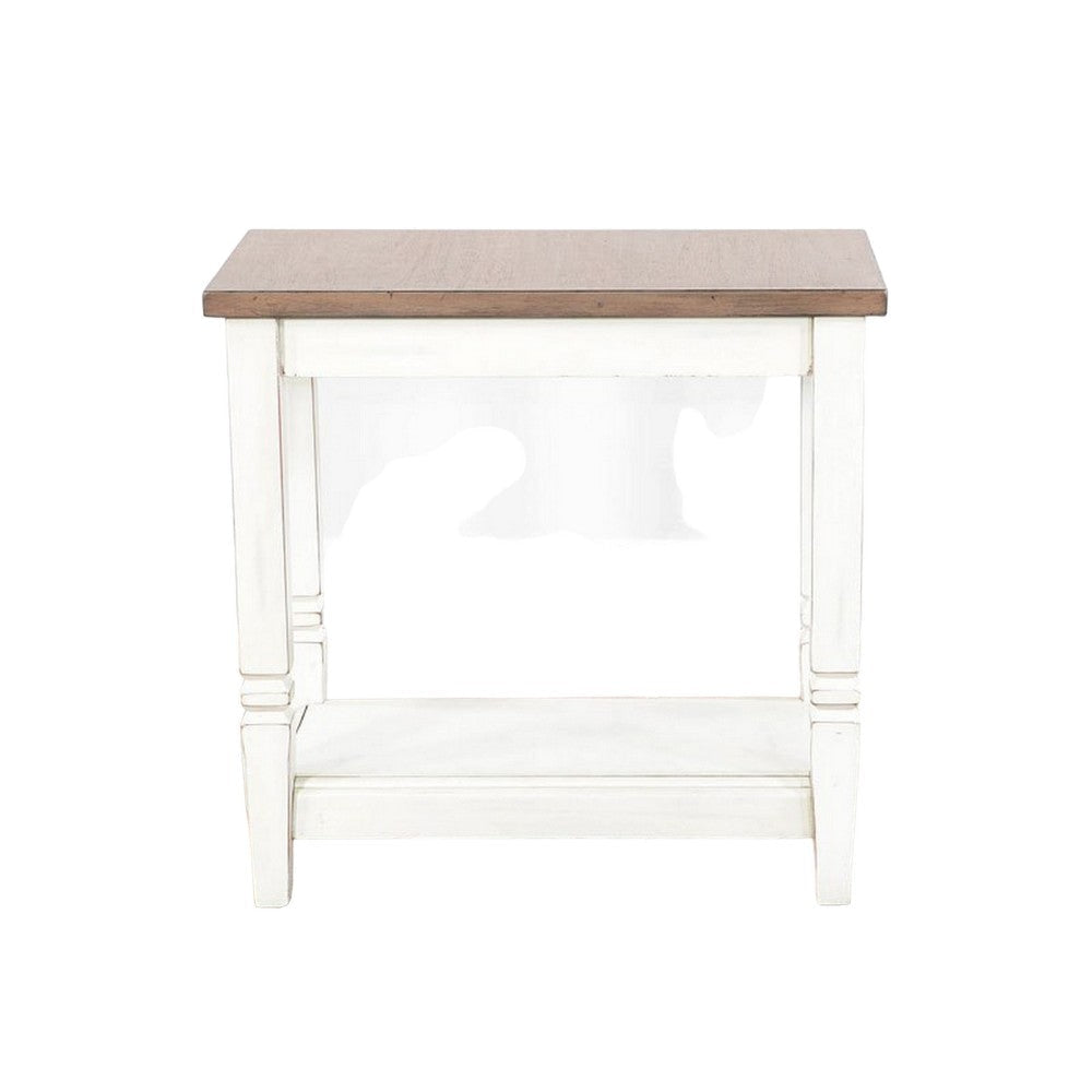 Dean Accent Side Table w Shelf 26’’ Rectangular Brown White Wood BM325149