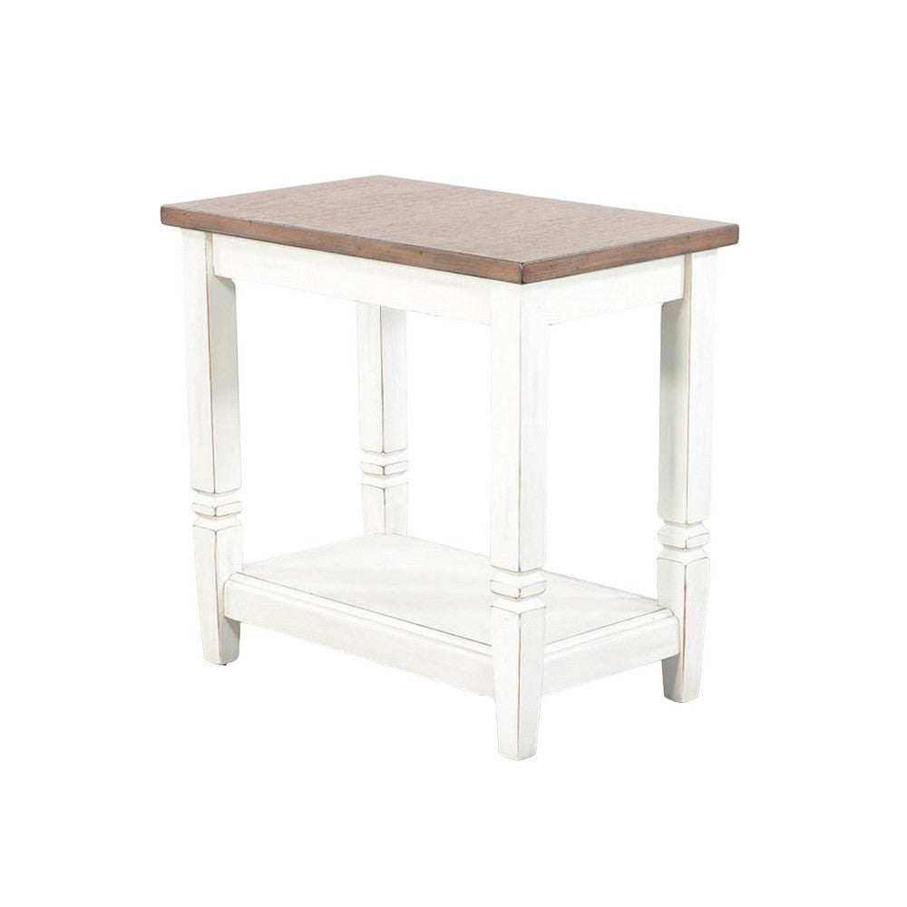 Dean Accent Side Table w Shelf 26’’ Rectangular Brown White Wood BM325149