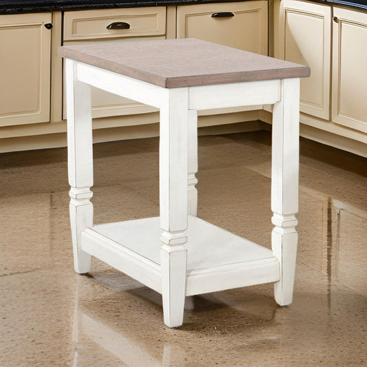 Dean Accent Side Table w Shelf, 26" Rectangular Brown, White Wood