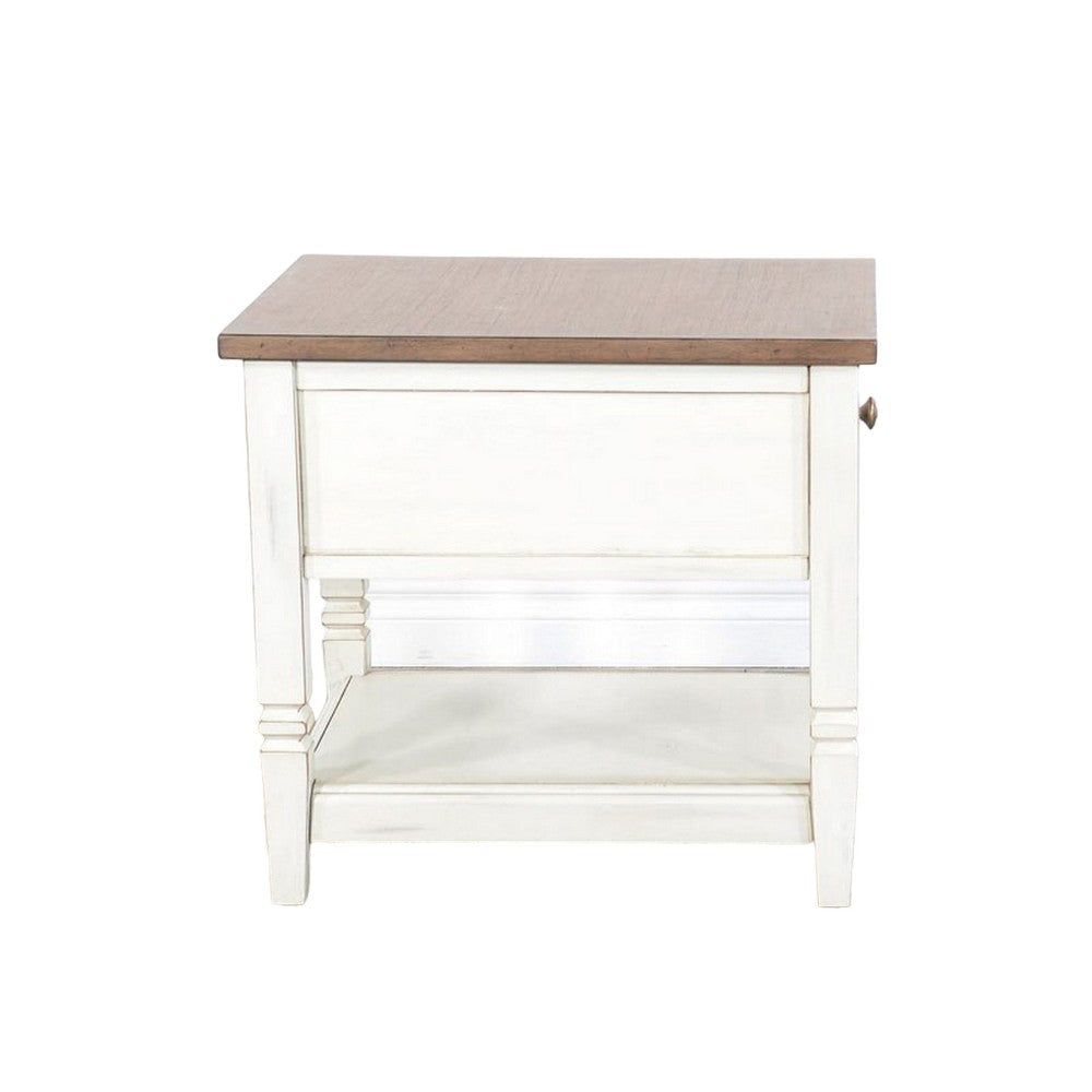 Dean Side End Table w Shelf Drawer 26’’ Rectangular Brown White Wood BM325151