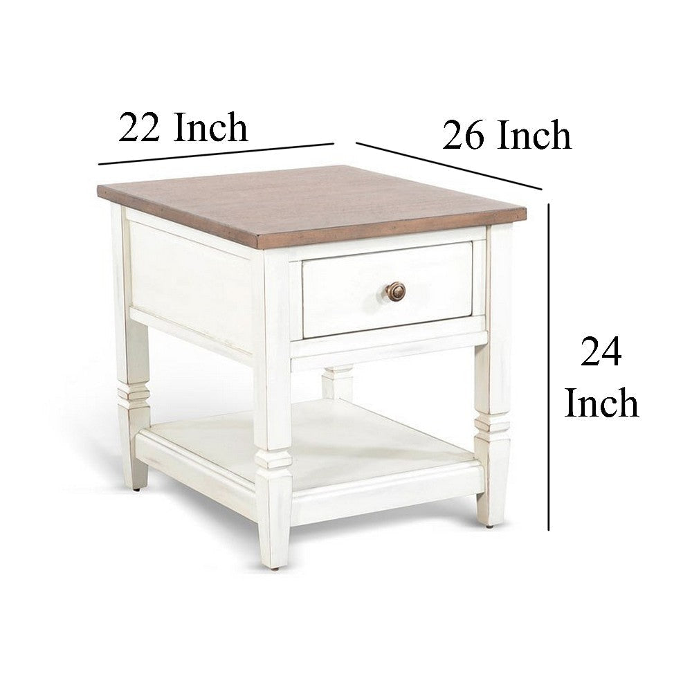 Dean Side End Table w Shelf Drawer 26’’ Rectangular Brown White Wood BM325151