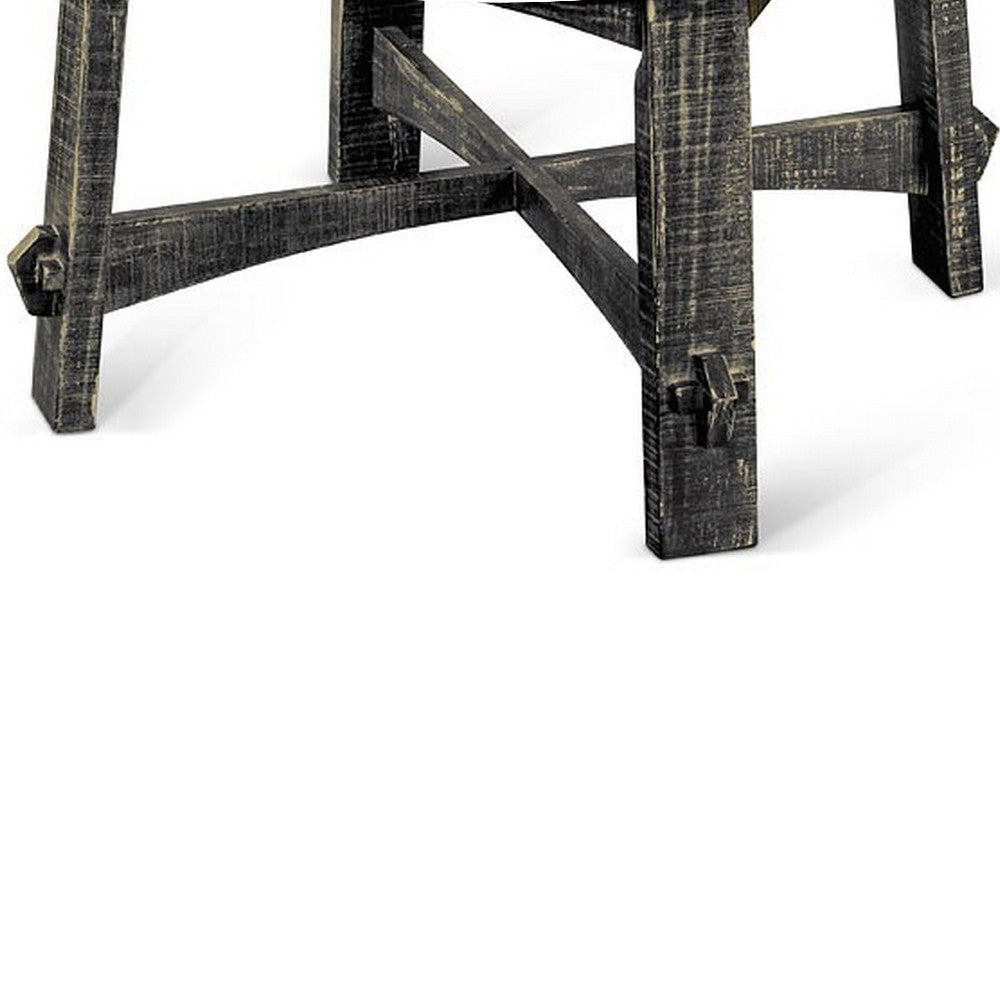 Rena Coffee Table 36’’ Round Top Distressed Rustic Black Wood BM325153