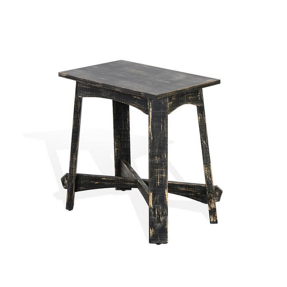 Rena Accent Chairside Table X Legs 24’’ Distressed Rustic Black Wood BM325154