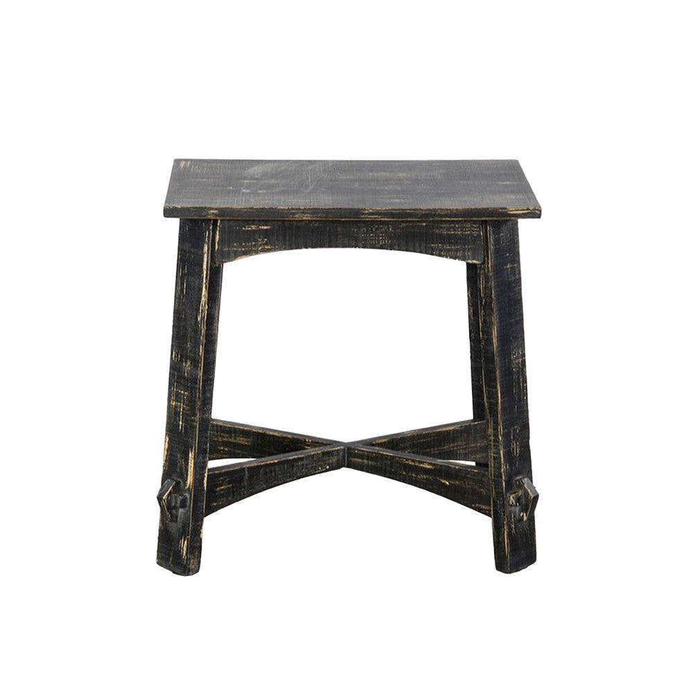 Rena Accent Chairside Table X Legs 24’’ Distressed Rustic Black Wood BM325154