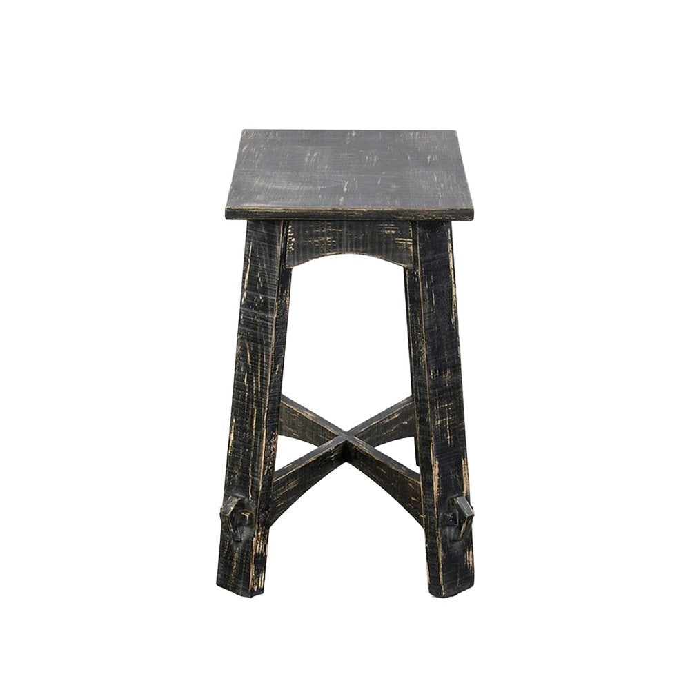 Rena Accent Chairside Table X Legs 24’’ Distressed Rustic Black Wood BM325154
