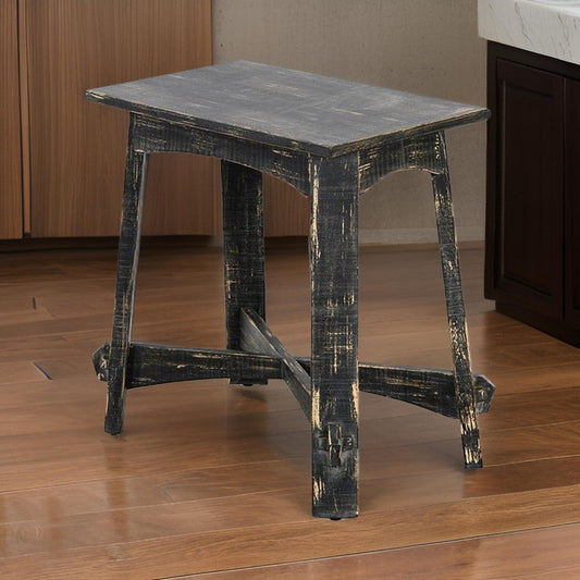 Rena Accent Chairside Table, X Legs, 24" Distressed Rustic Black Wood