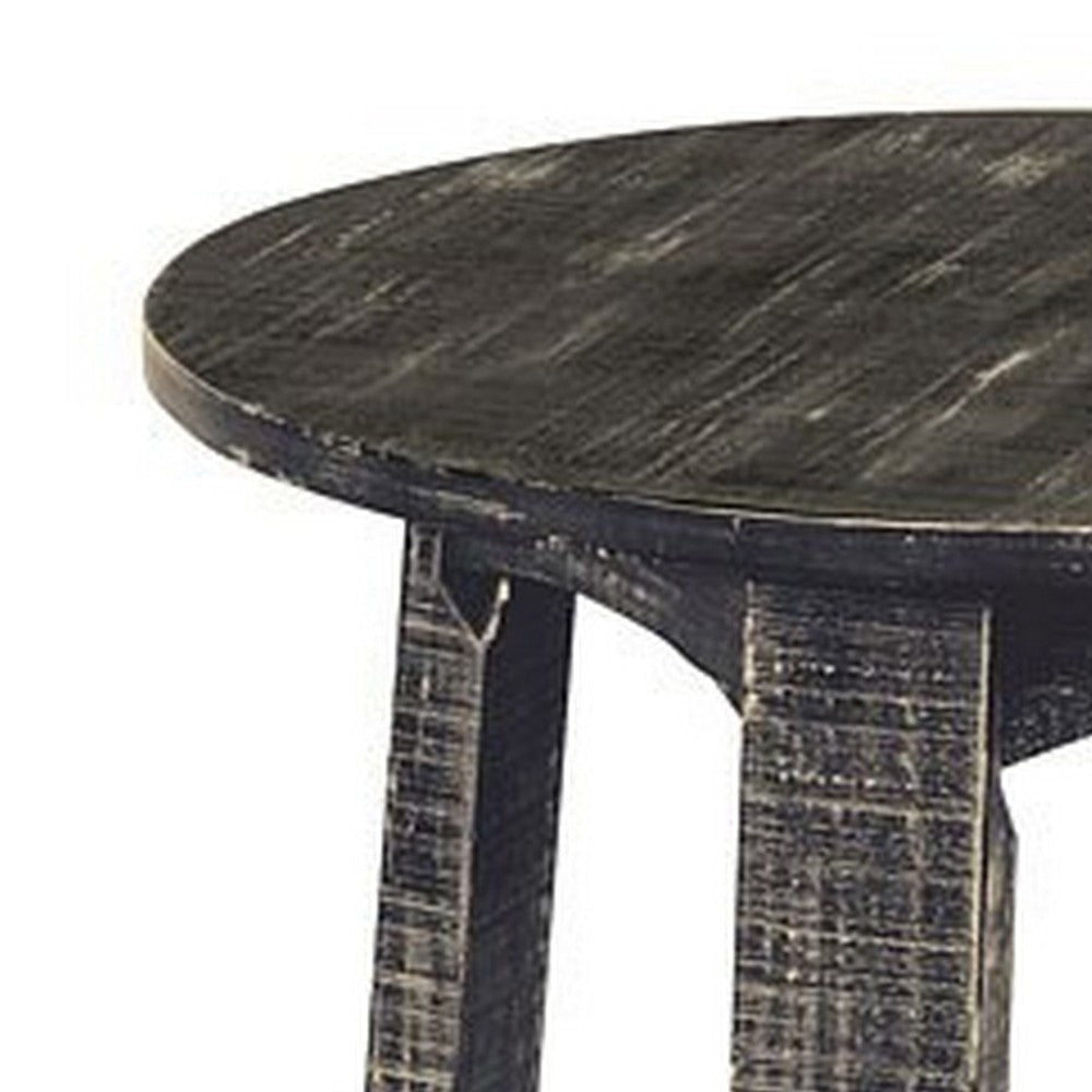 Rena Side End Table X Legs 24’’ Round Distressed Rustic Black Wood BM325155