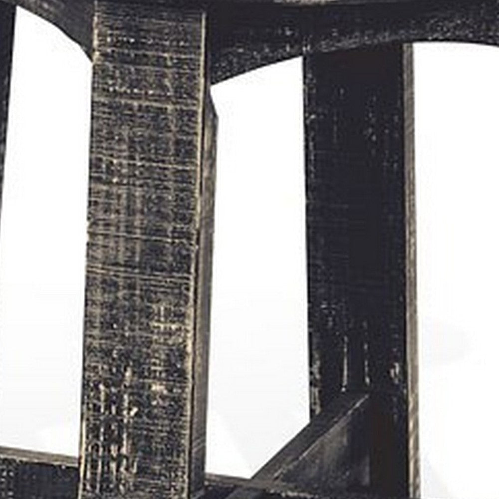 Rena Side End Table X Legs 24’’ Round Distressed Rustic Black Wood BM325155