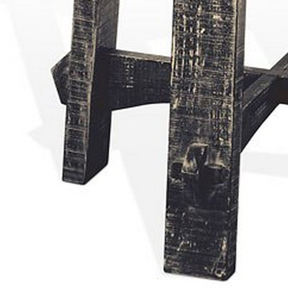 Rena Side End Table X Legs 24’’ Round Distressed Rustic Black Wood BM325155