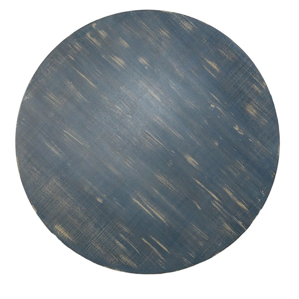 Rena Rustic Coffee Table 36’’ Round Top Distressed Ocean Blue Wood BM325156