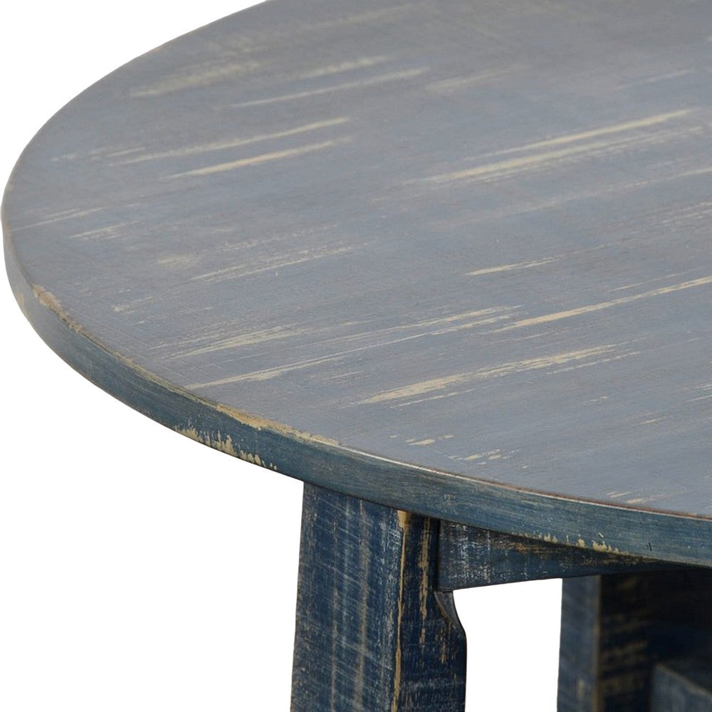 Rena Rustic Coffee Table 36’’ Round Top Distressed Ocean Blue Wood BM325156