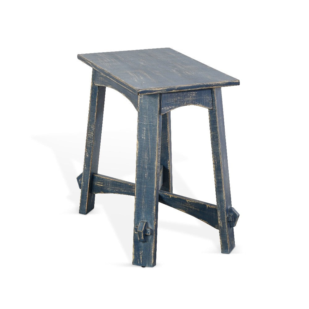 Rena Rustic Side Table 24 Inch Rectangular Distressed Ocean Blue Wood BM325157