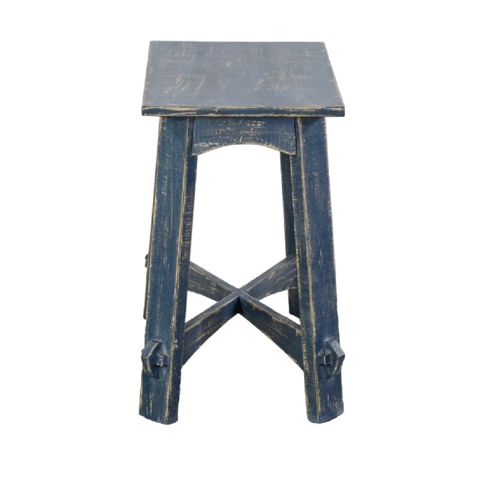 Rena Rustic Side Table 24 Inch Rectangular Distressed Ocean Blue Wood BM325157