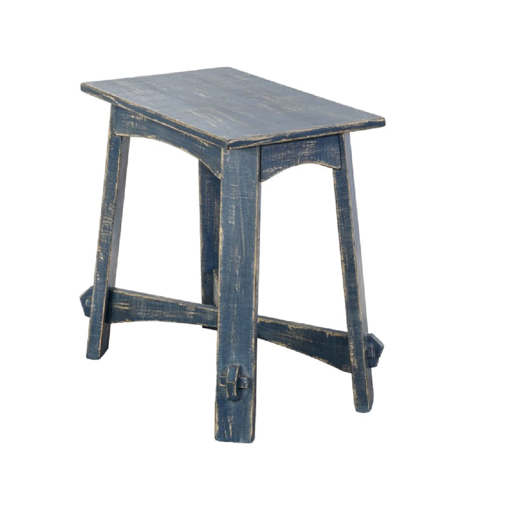 Rena Rustic Side Table 24 Inch Rectangular Distressed Ocean Blue Wood BM325157