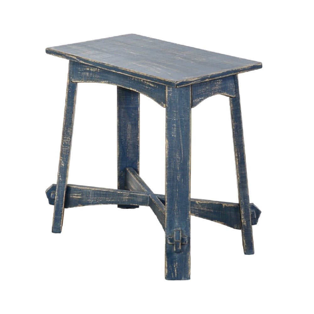 Rena Rustic Side Table 24 Inch Rectangular Distressed Ocean Blue Wood BM325157