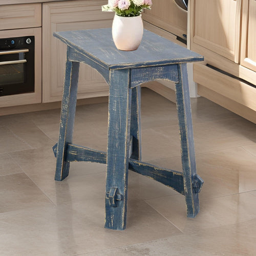 Rena Rustic Side Table, 24 Inch Rectangular Distressed Ocean Blue Wood