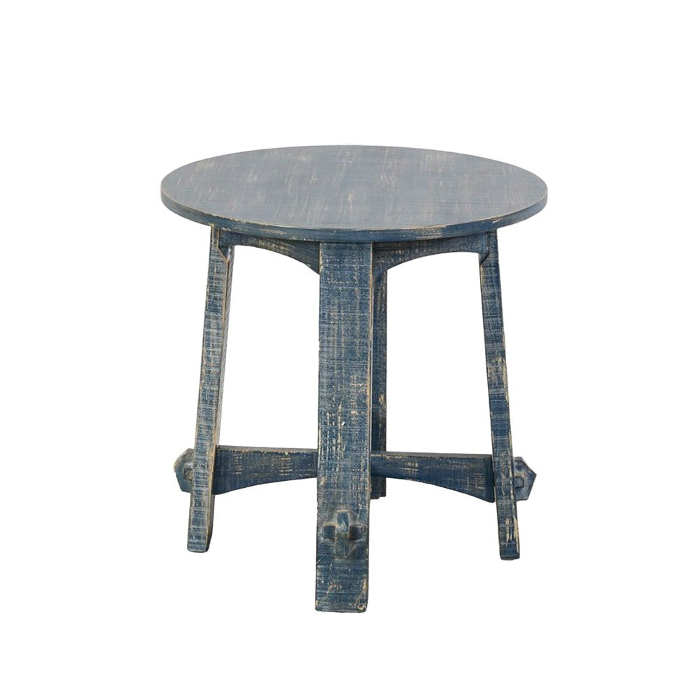Rena Side End Table 24’’ Round Top Rustic Distressed Blue Wood BM325158