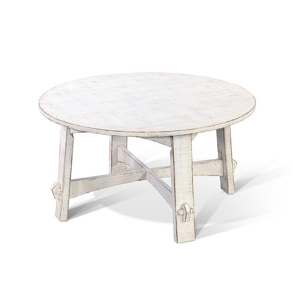 Rena Rustic Coffee Table 36’’ Round Top Distressed White Wood BM325159