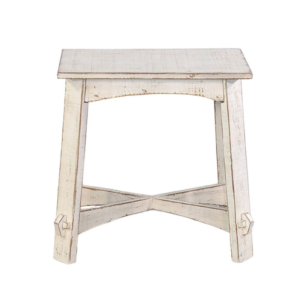 Rena Rustic Accent Chairside Table X Legs 24’’ Distressed White BM325160