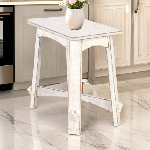 Rena Rustic Accent Chairside Table, X Legs, 24" Distressed White
