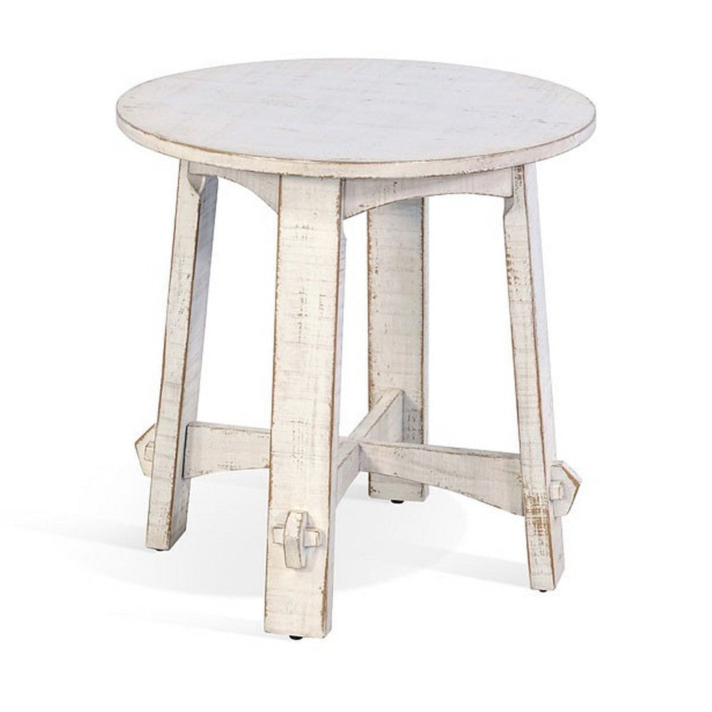 Rena Rustic Side End Table X Legs 24’’ Round Distressed White Wood BM325161