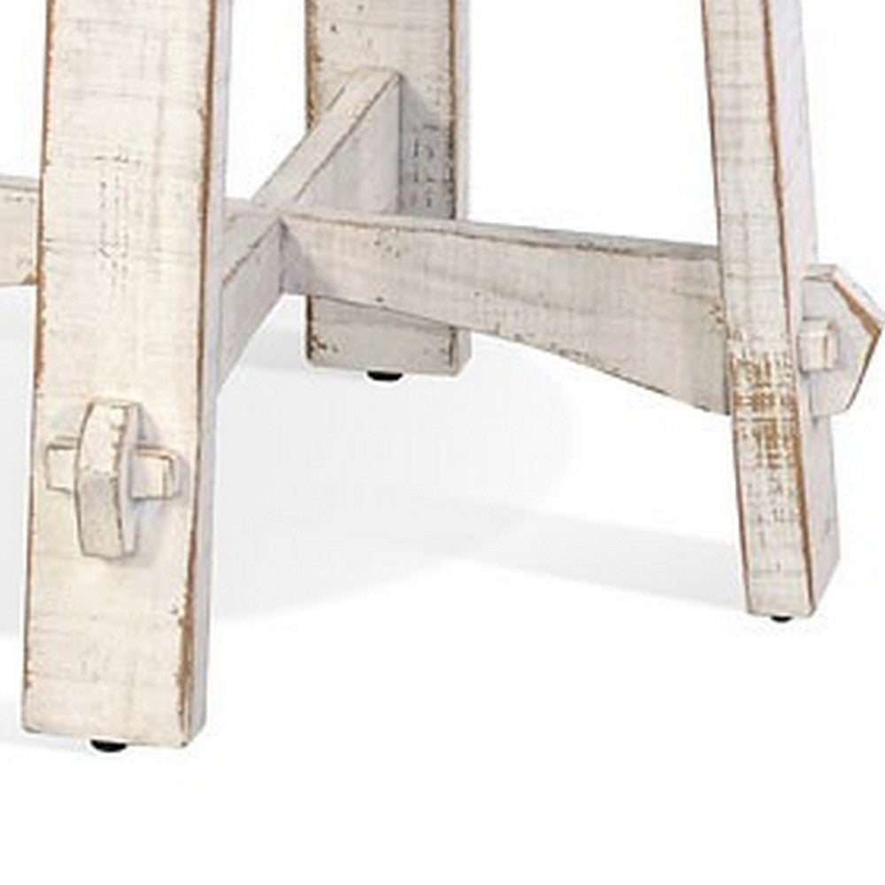 Rena Rustic Side End Table X Legs 24’’ Round Distressed White Wood BM325161