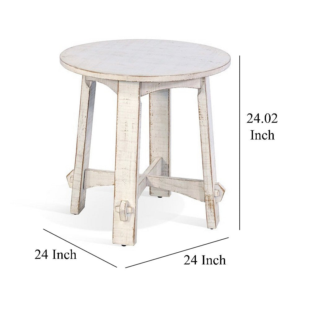 Rena Rustic Side End Table X Legs 24’’ Round Distressed White Wood BM325161