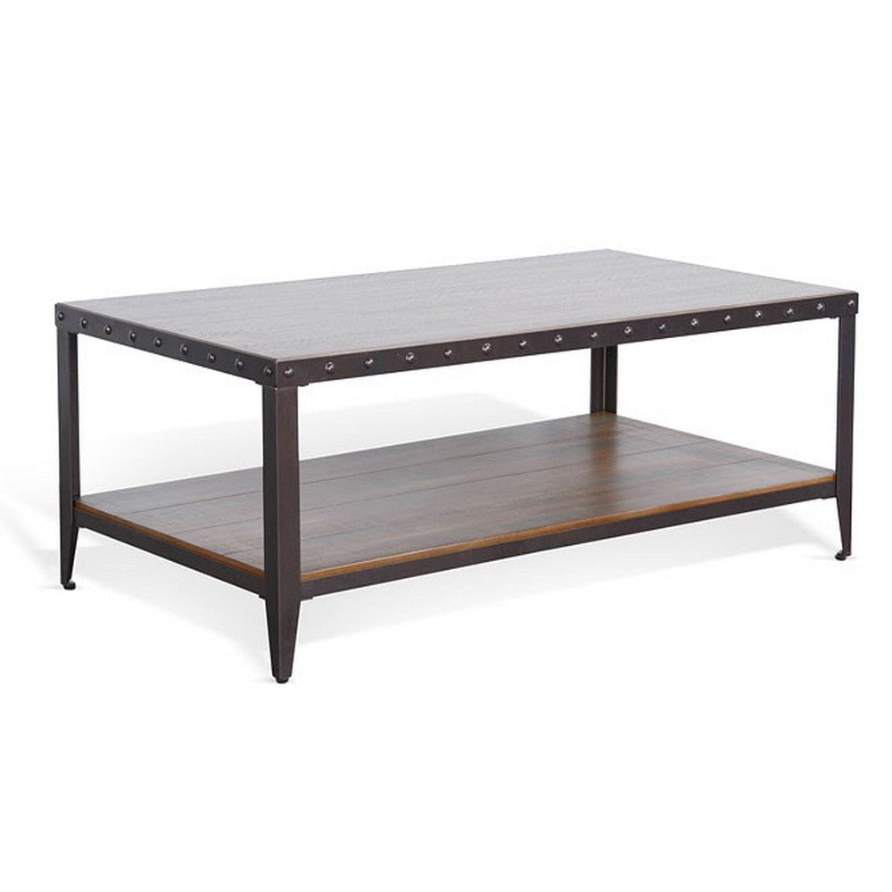 Ayka Coffee Table w Shelf Nailhead Accent 48’’ Rectangular Brown Wood BM325162