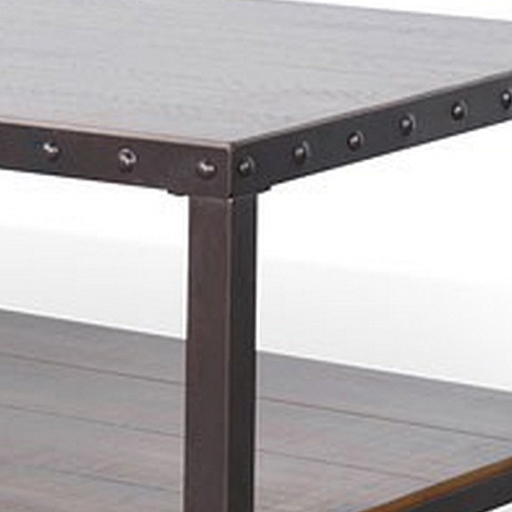 Ayka Coffee Table w Shelf Nailhead Accent 48’’ Rectangular Brown Wood BM325162