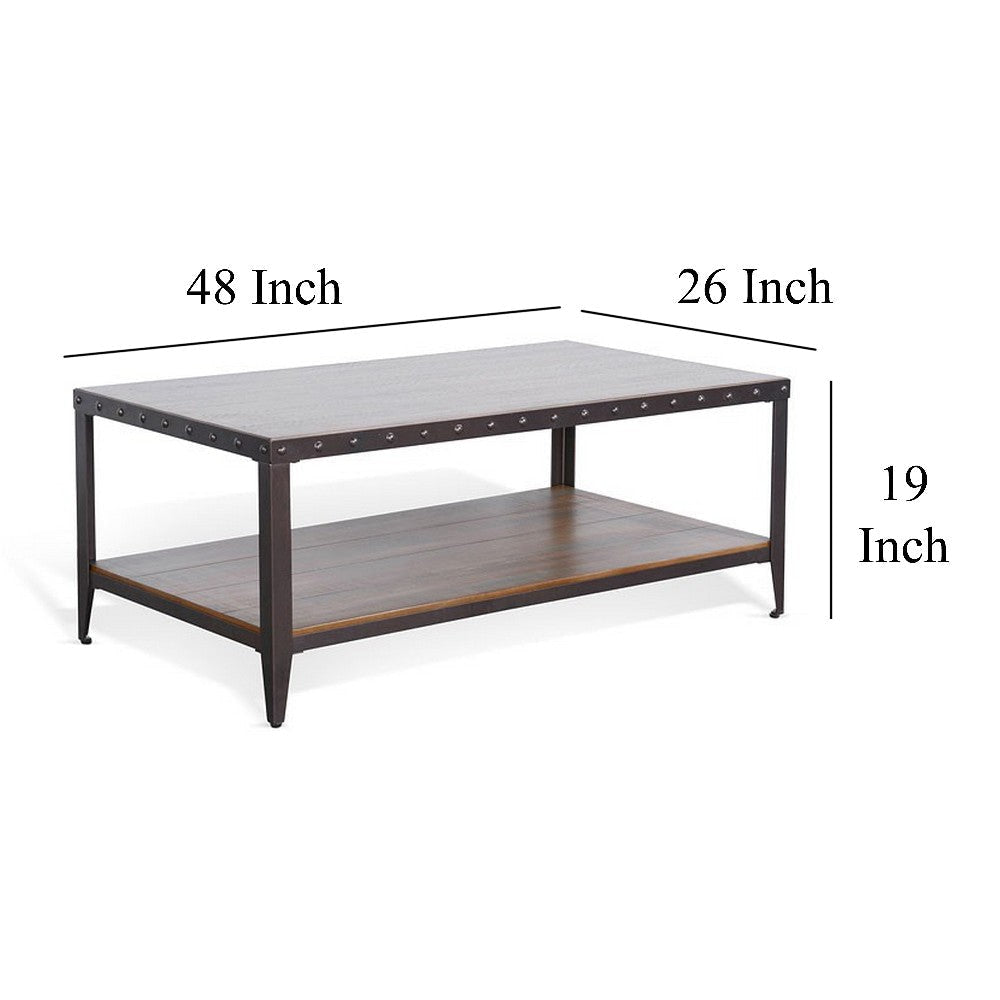 Ayka Coffee Table w Shelf Nailhead Accent 48’’ Rectangular Brown Wood BM325162