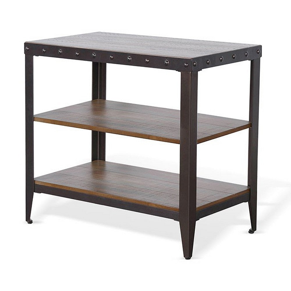 Ayka Chairside Table w 2 Shelf Nailhead 28’’ Rectangular Brown Wood BM325163