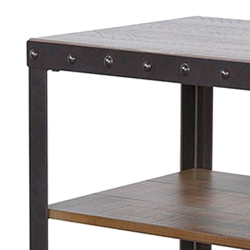 Ayka Chairside Table w 2 Shelf Nailhead 28’’ Rectangular Brown Wood BM325163
