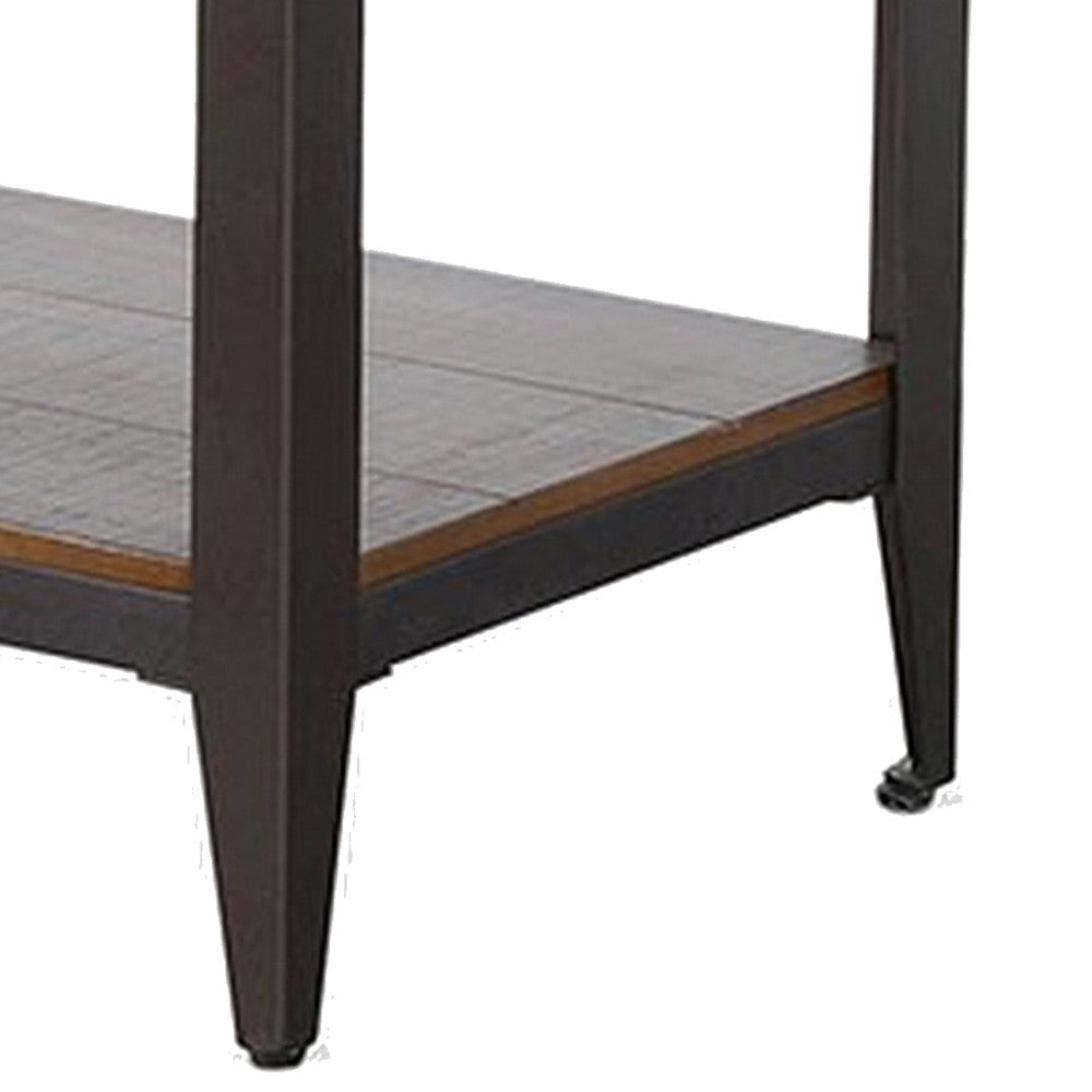 Ayka Chairside Table w 2 Shelf Nailhead 28’’ Rectangular Brown Wood BM325163