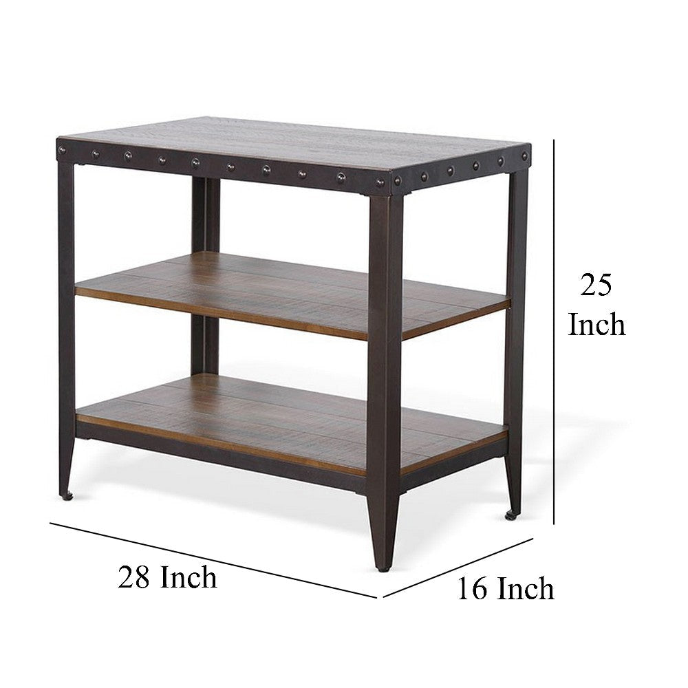 Ayka Chairside Table w 2 Shelf Nailhead 28’’ Rectangular Brown Wood BM325163