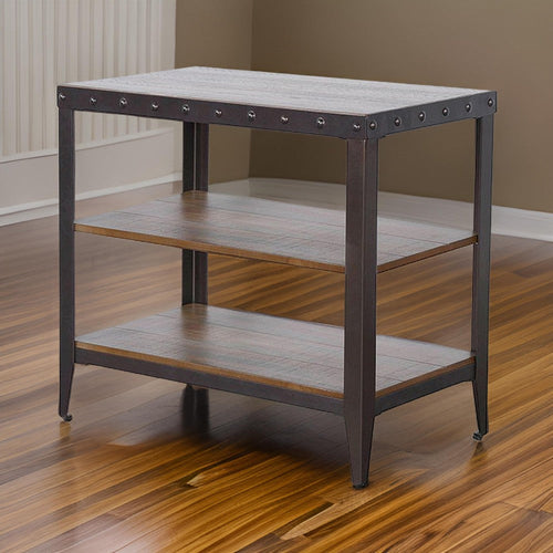 Ayka Chairside Table w 2 Shelf, Nailhead, 28" Rectangular Brown Wood