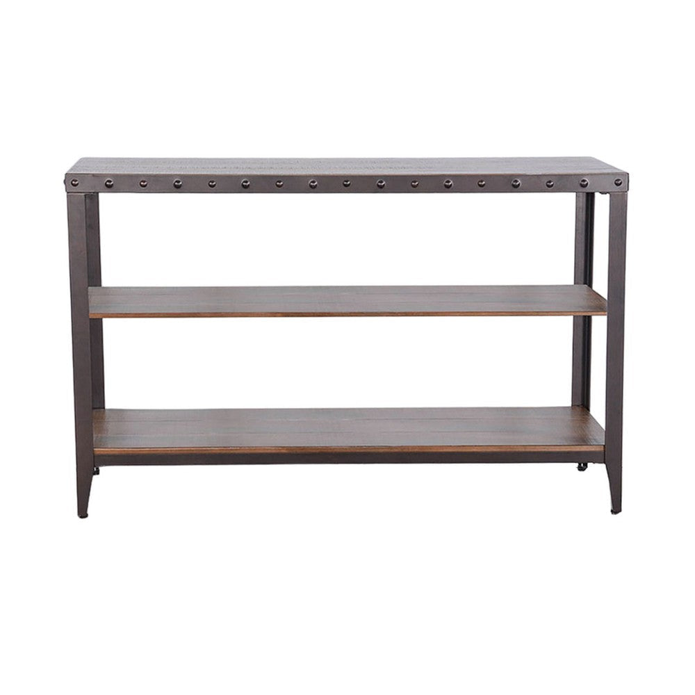 Ayka Sofa Table w Shelf Nailhead Accent 48’’ Rectangular Brown Wood BM325165