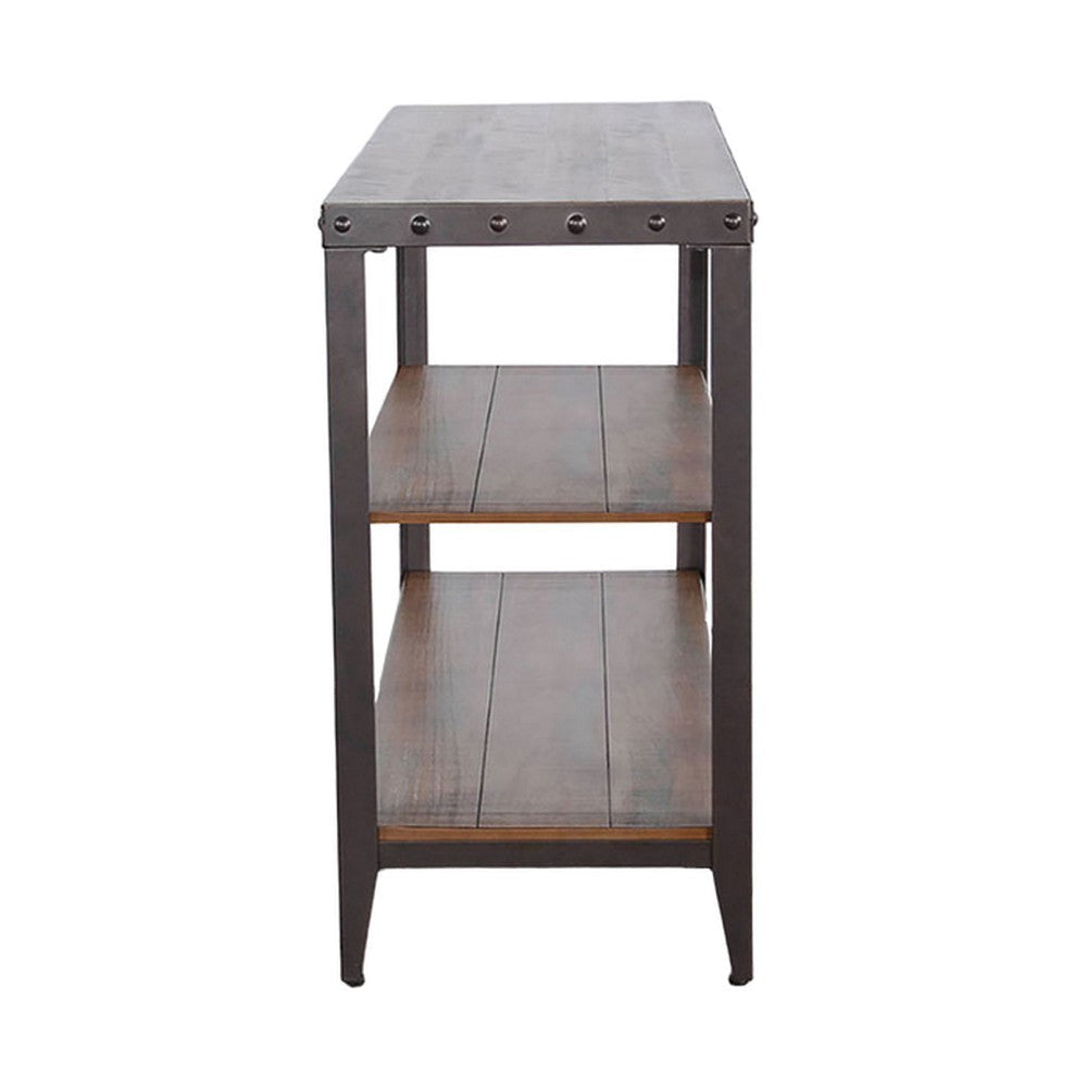 Ayka Sofa Table w Shelf Nailhead Accent 48’’ Rectangular Brown Wood BM325165